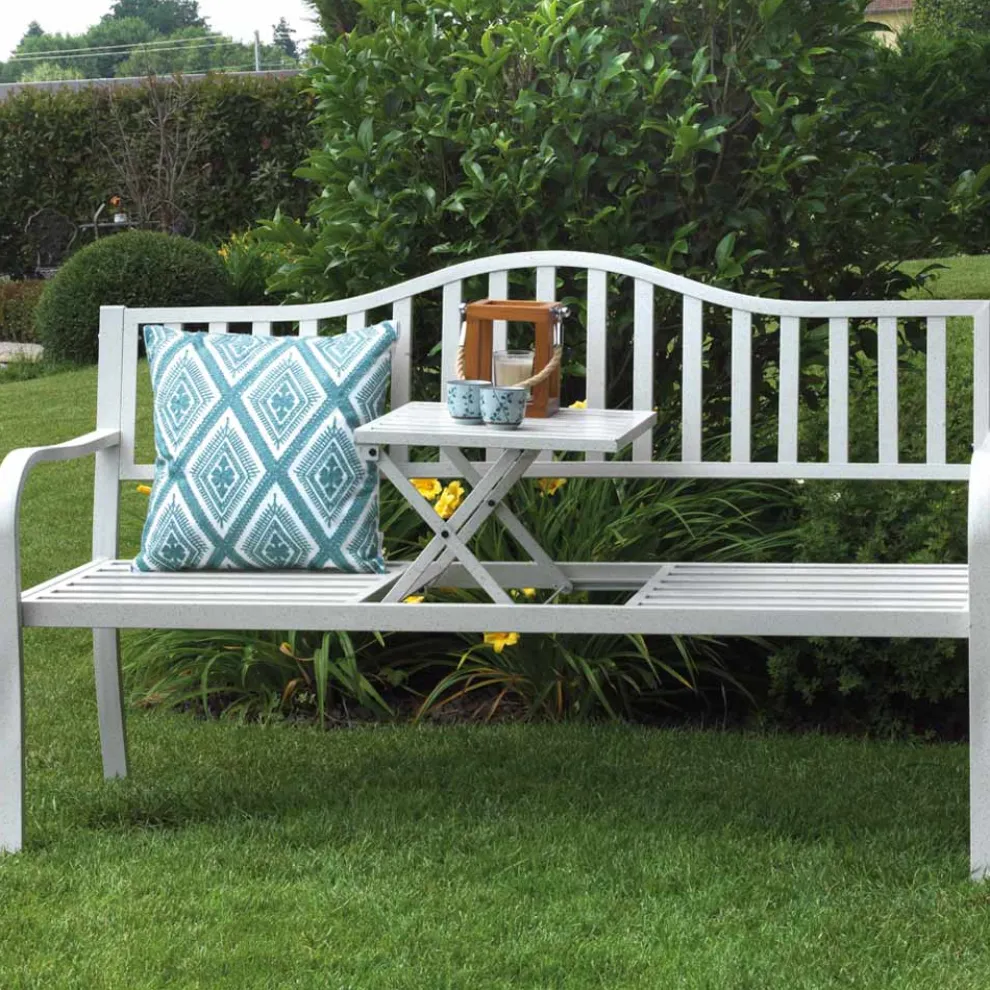 Außenbank aus Metall mit einziehbarem Tisch - Graffetta