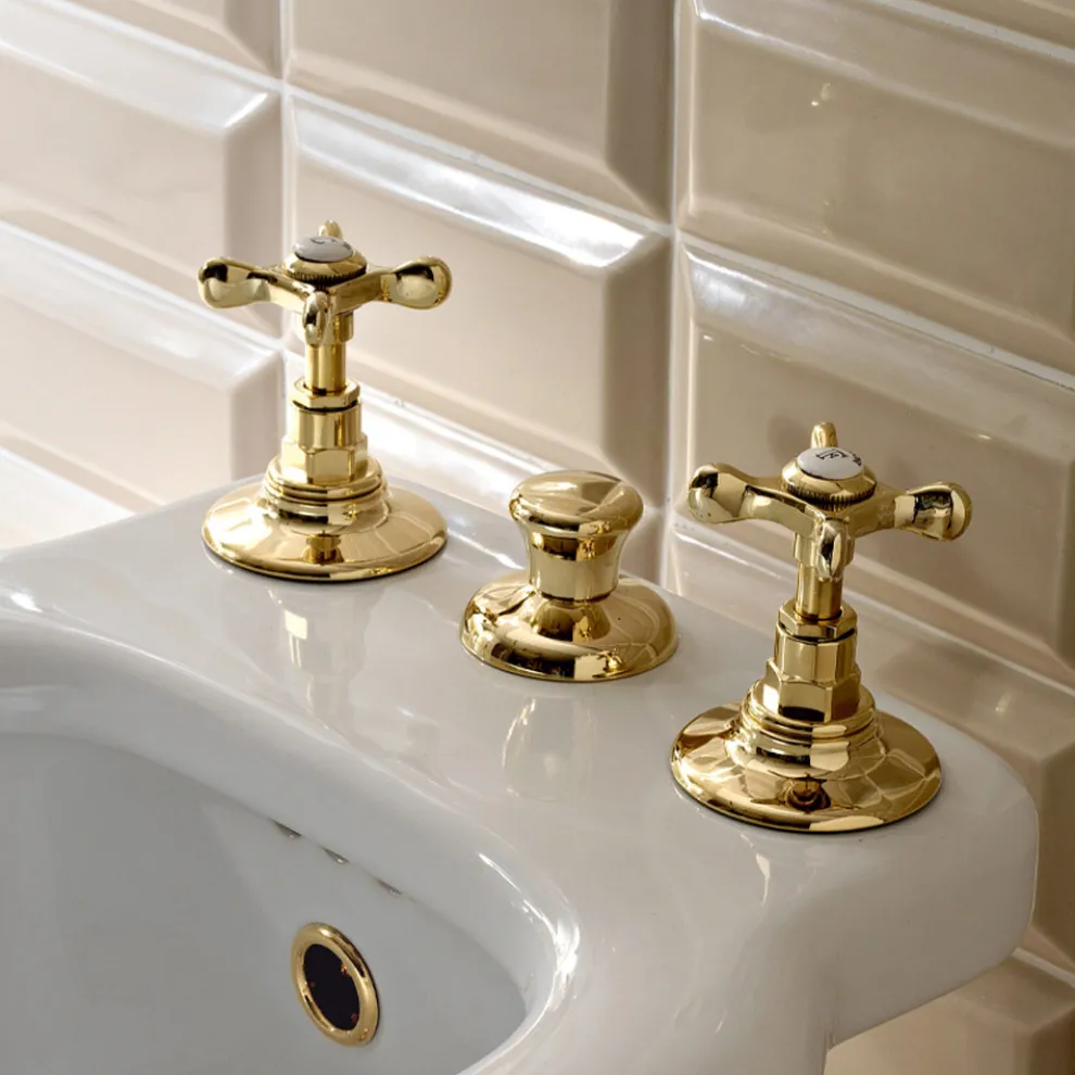 3-Loch-Bidetarmaturen interne Lieferung in Messing handgefertigt - Fioretta