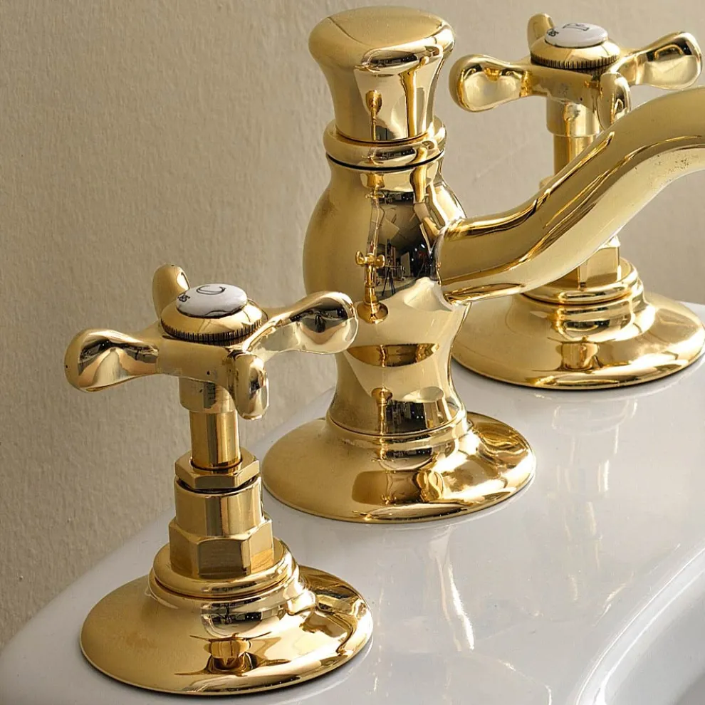 3-Loch-Bidetbatterie mit klassischem handgefertigtem Messingablauf - Fioretta