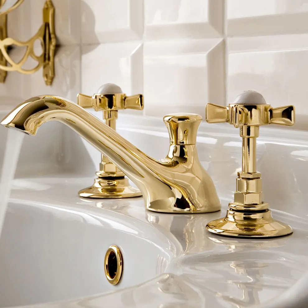 3-Loch-Waschtischarmatur aus Messing im Vintage-Stil, hergestellt in Italien - Katerina