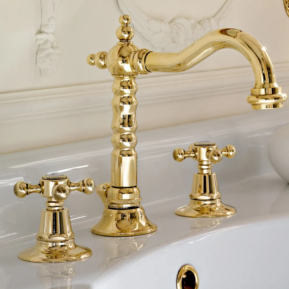 3-Loch-Waschtischarmatur aus Messing im Vintage-Design Made in Italy - Ursula