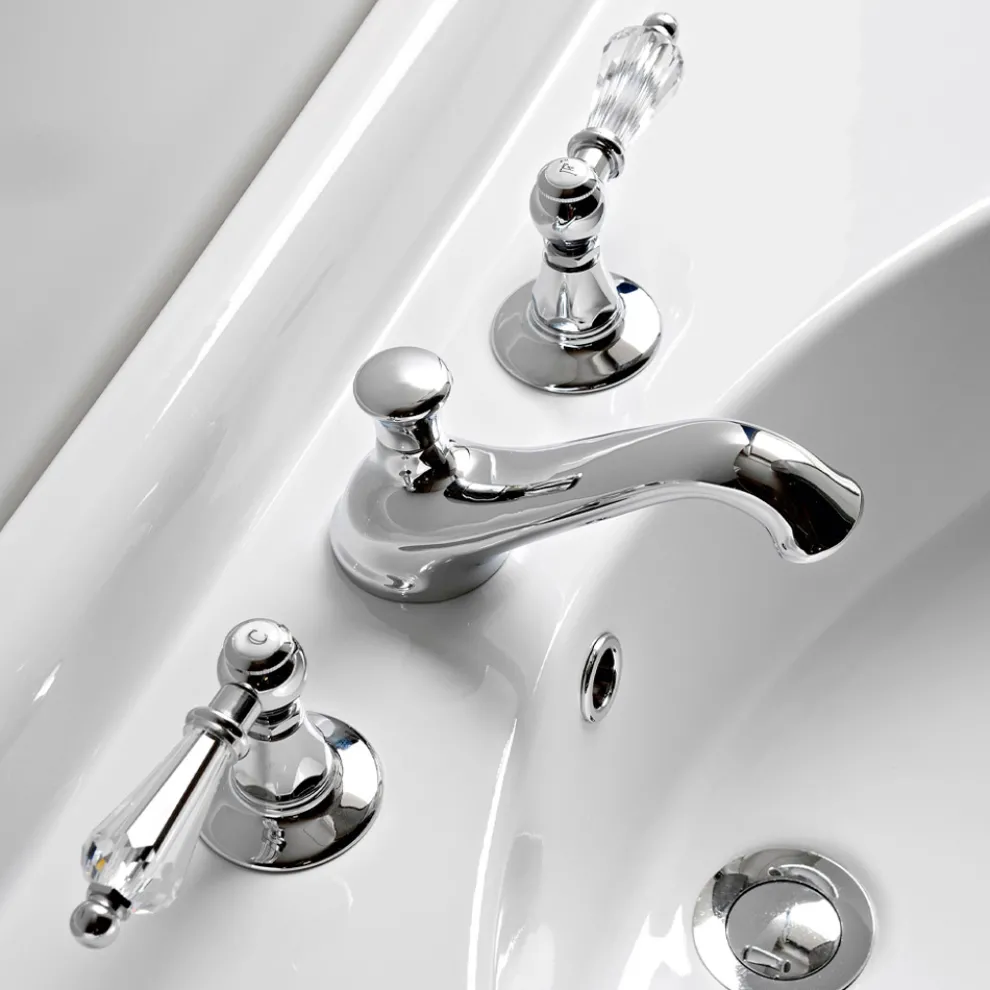 3-Loch-Waschtischbatterie mit Hebeln im klassischen Stil aus handgefertigtem Messing - Noriana