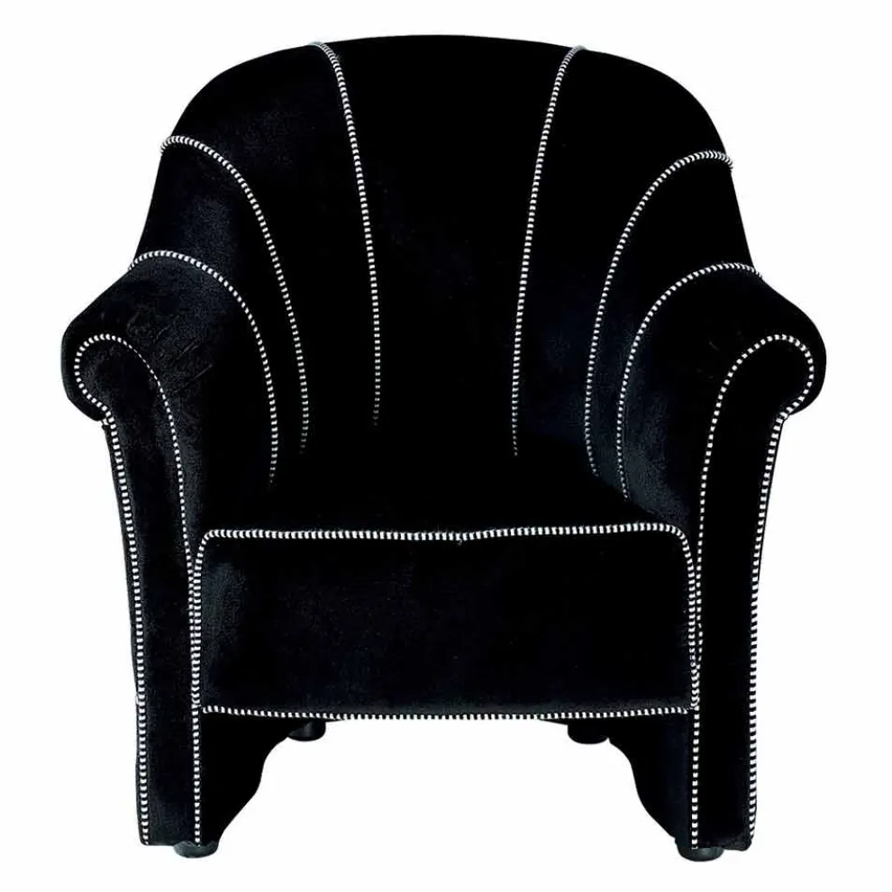 Lounge-Sessel aus schwarzem Samt mit Kontrastnähten Made in Italy - Caster