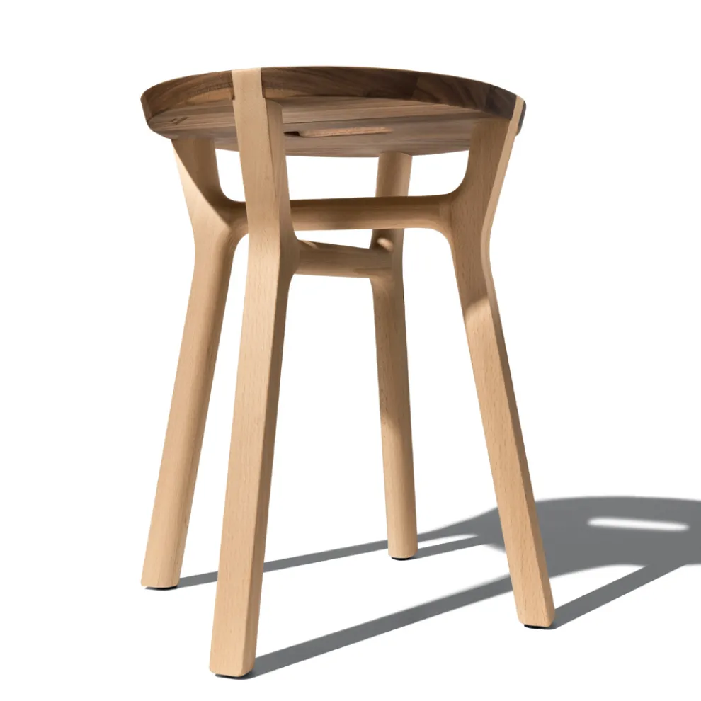 Low Design Hocker aus Buche und massivem Walnussholz Made in Italy - Nuna