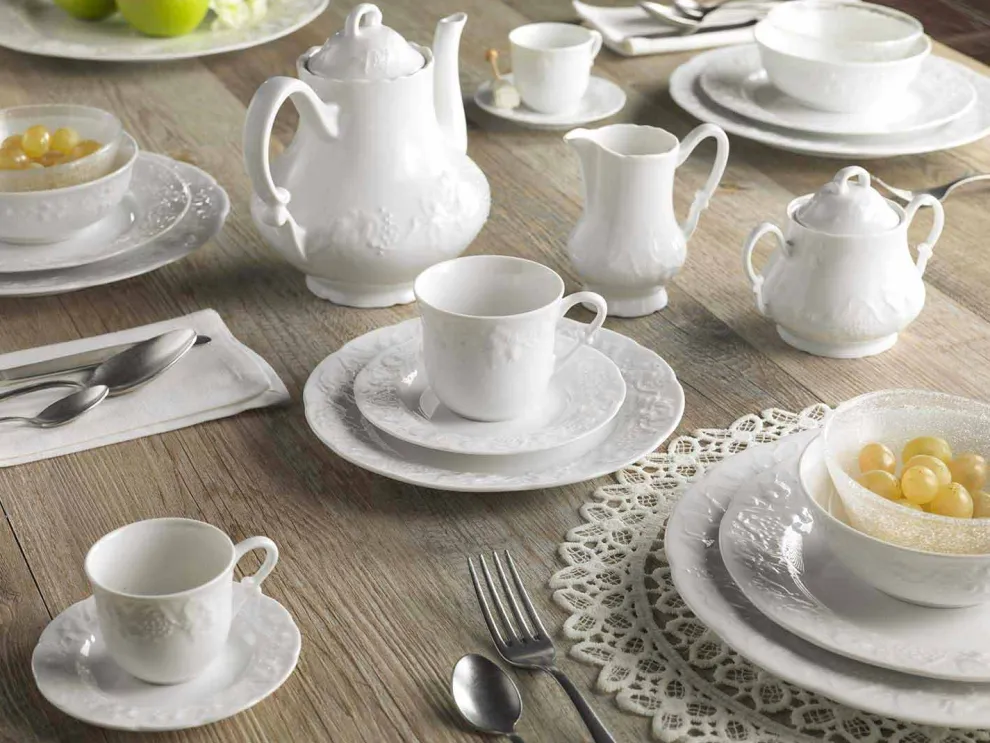 Kompletter Frühstücksservice 22 Stück aus weißem Porzellan - Gimignano