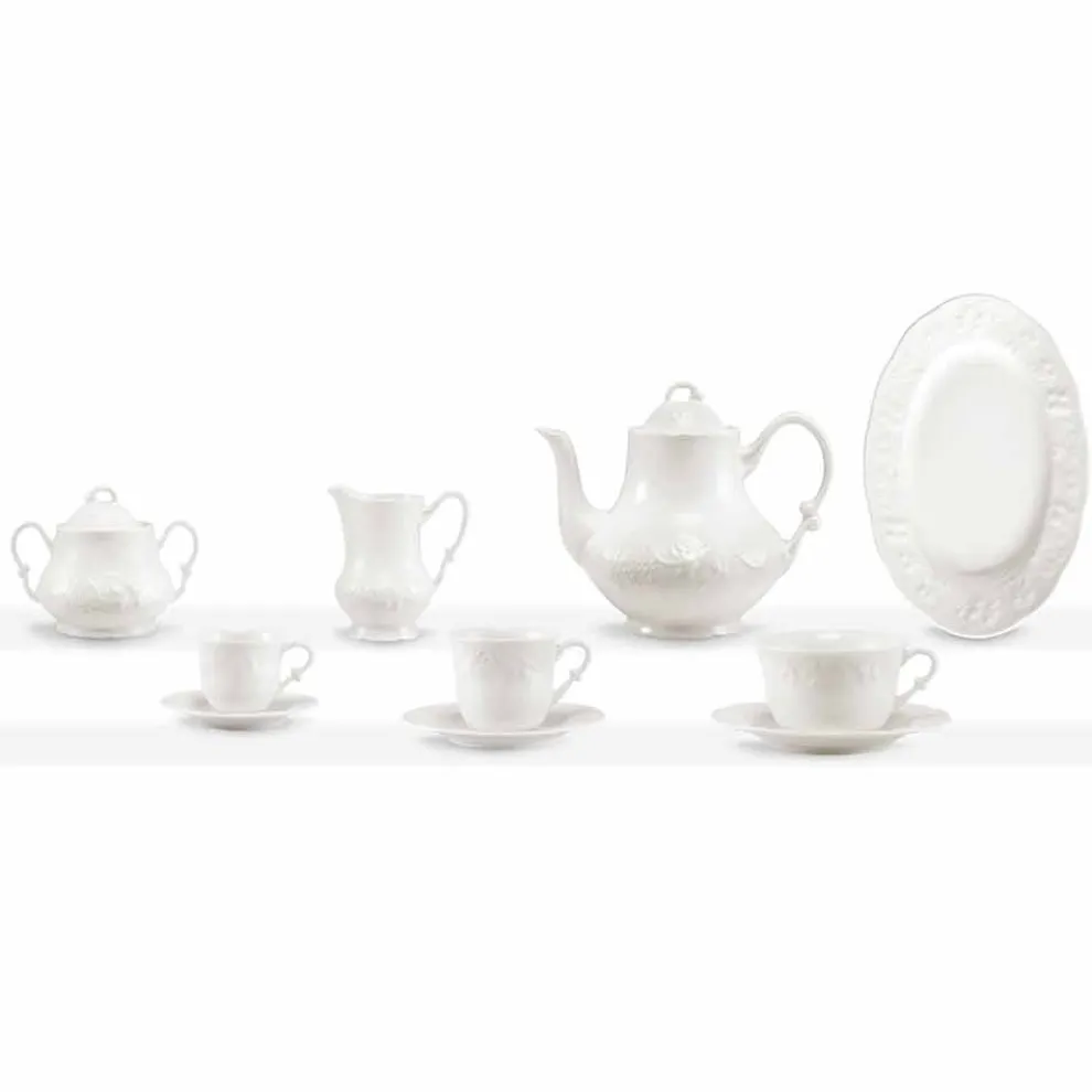 Kompletter Frühstücksservice 22 Stück aus weißem Porzellan - Gimignano