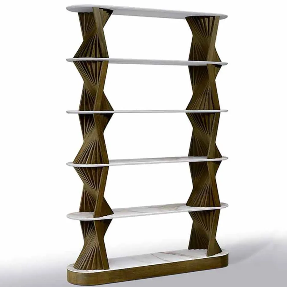 Luxus Boden Bücherregal aus Holz mit Steinzeug Tops Made in Italy - Aspide