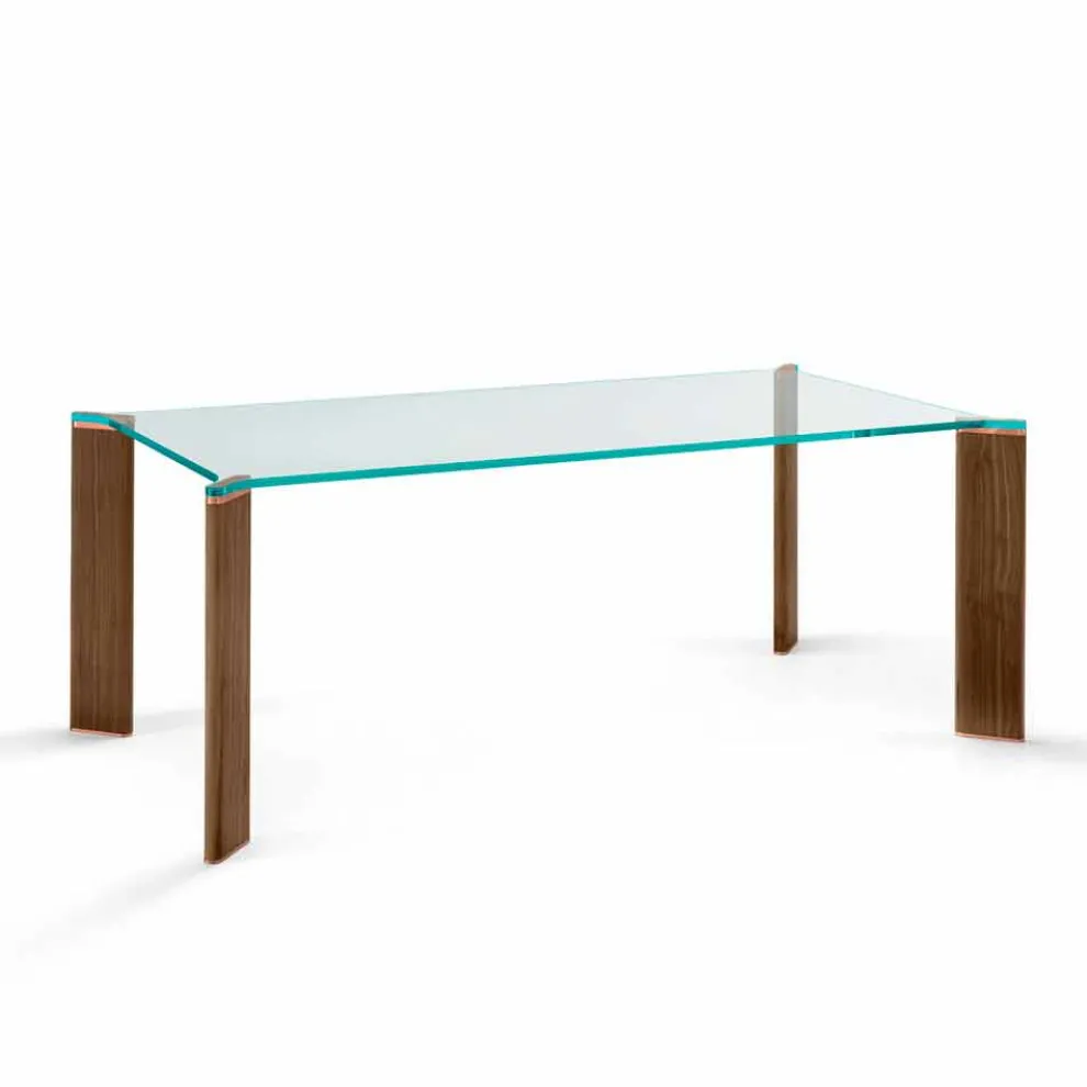 Luxus Esstisch Glasplatte und Holzbeine Made in Italy - Kuduro