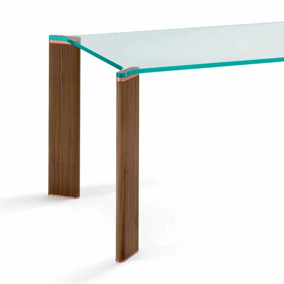 Luxus Esstisch Glasplatte und Holzbeine Made in Italy - Kuduro