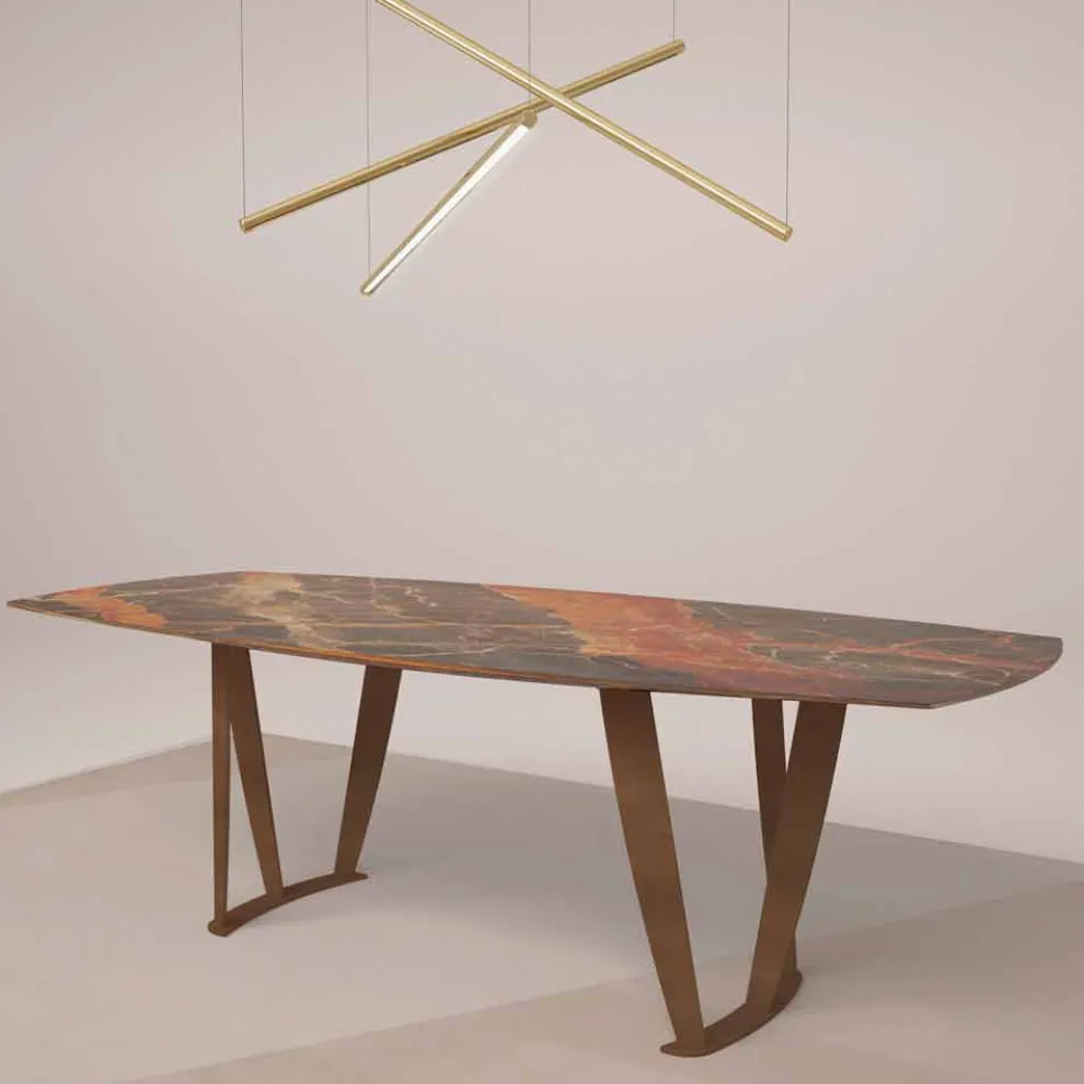 Luxus rechteckiger Tisch aus Ombra-Marmor von Caravaggio und Metal - Naruto