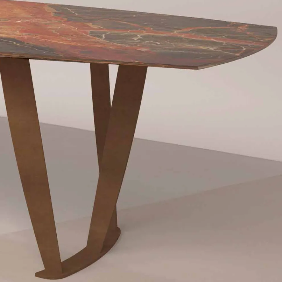 Luxus rechteckiger Tisch aus Ombra-Marmor von Caravaggio und Metal - Naruto