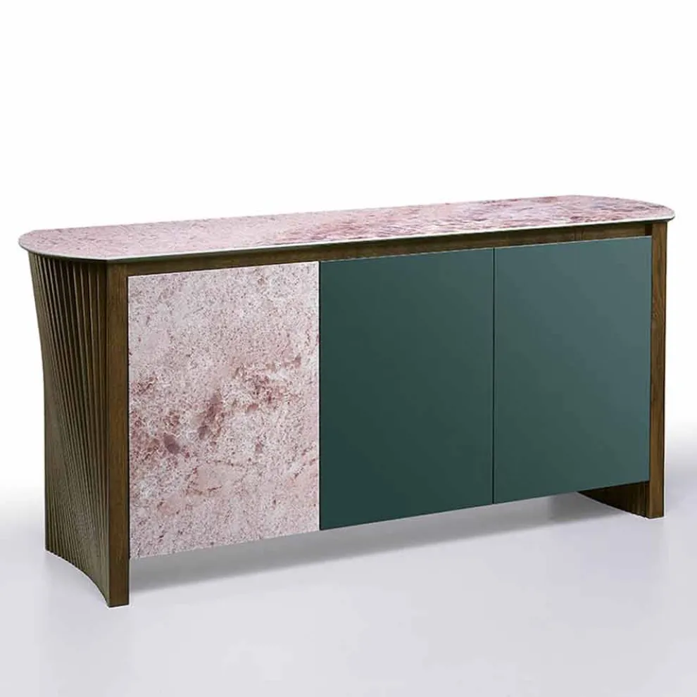 Luxus Sideboard in Gres mit Struktur in Holz und Mdf Made in Italy - Cunea