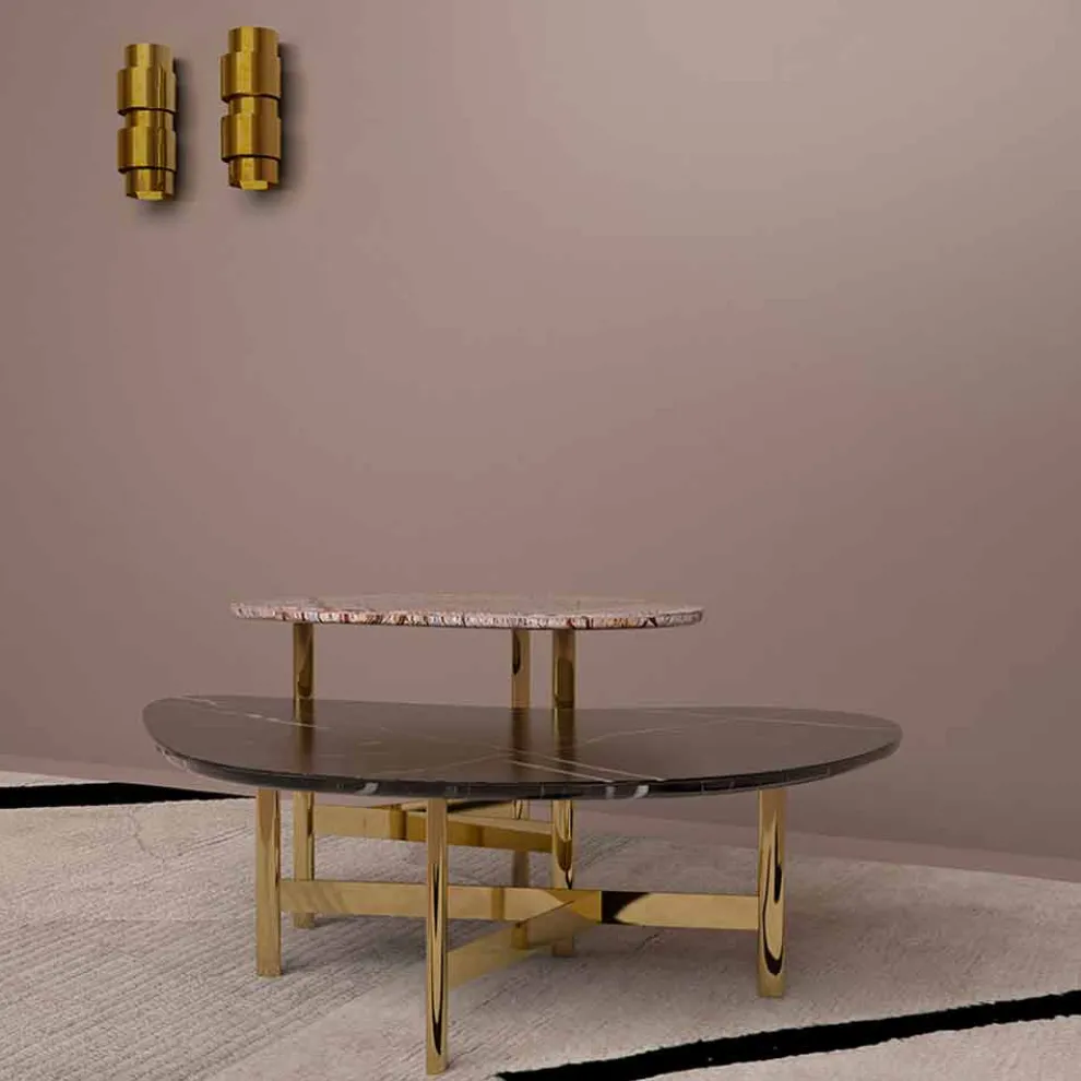 Luxus-Couchtisch aus schwarzem Marmor oder Waldbraun Made in Italy - Manolo