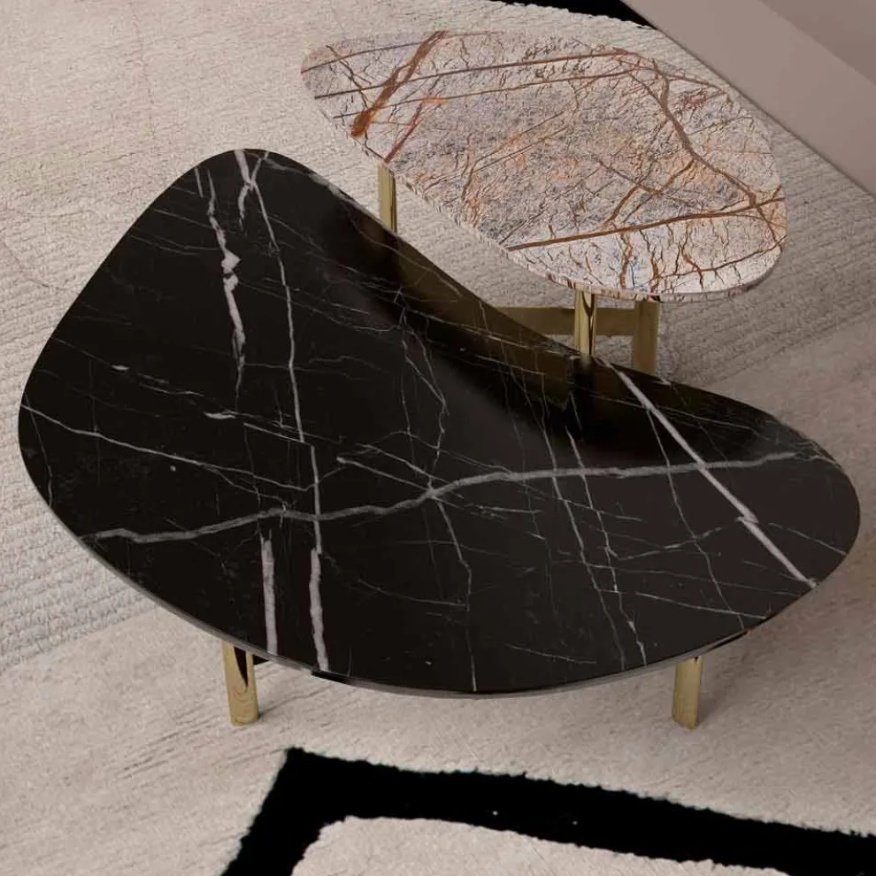 Luxus-Couchtisch aus schwarzem Marmor oder Waldbraun Made in Italy - Manolo