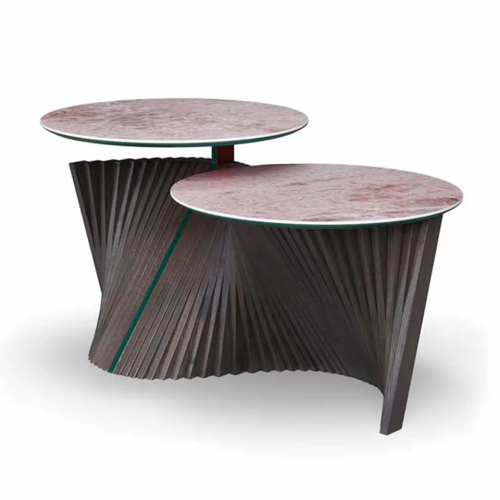 Luxus-Couchtisch mit 2 runden Tops in Gres Made in Italy - Stockholm
