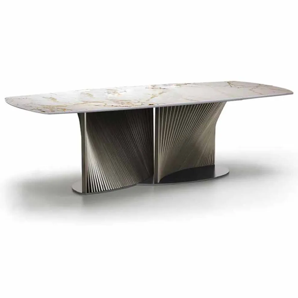 Luxus-Esstisch aus Steinzeug und Eschenholz Made in Italy - Croma