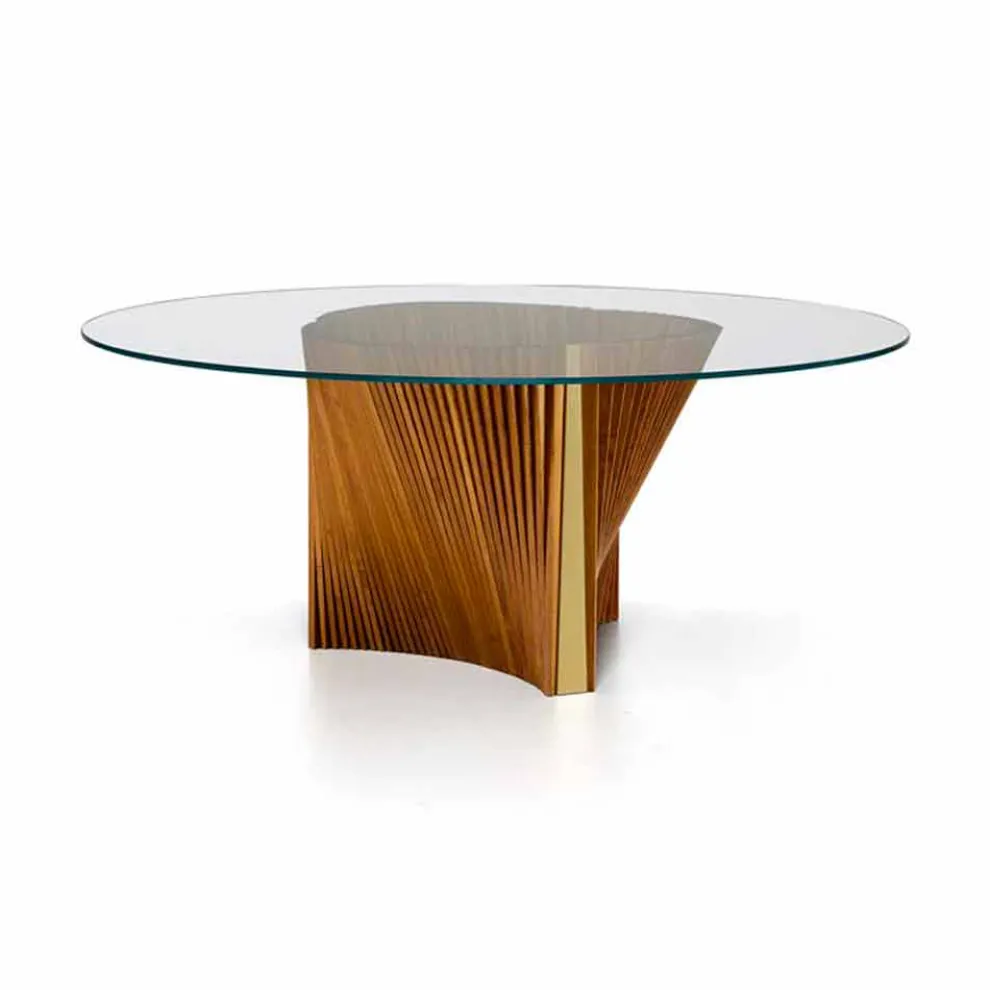 Luxus-Runder Tisch aus Glas und geölter Esche Made in Italy - Madame