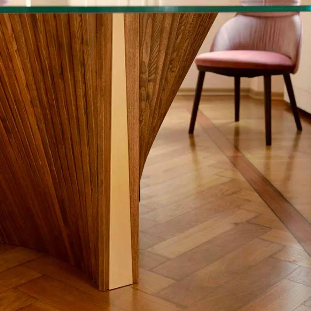 Luxus-Runder Tisch aus Glas und geölter Esche Made in Italy - Madame