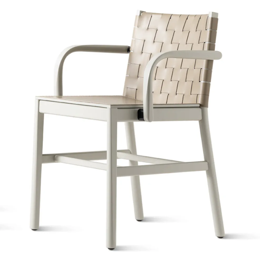 Luxusstuhl aus beige lackierter Buche und geflochtenem Leder Made in Italy - Nora