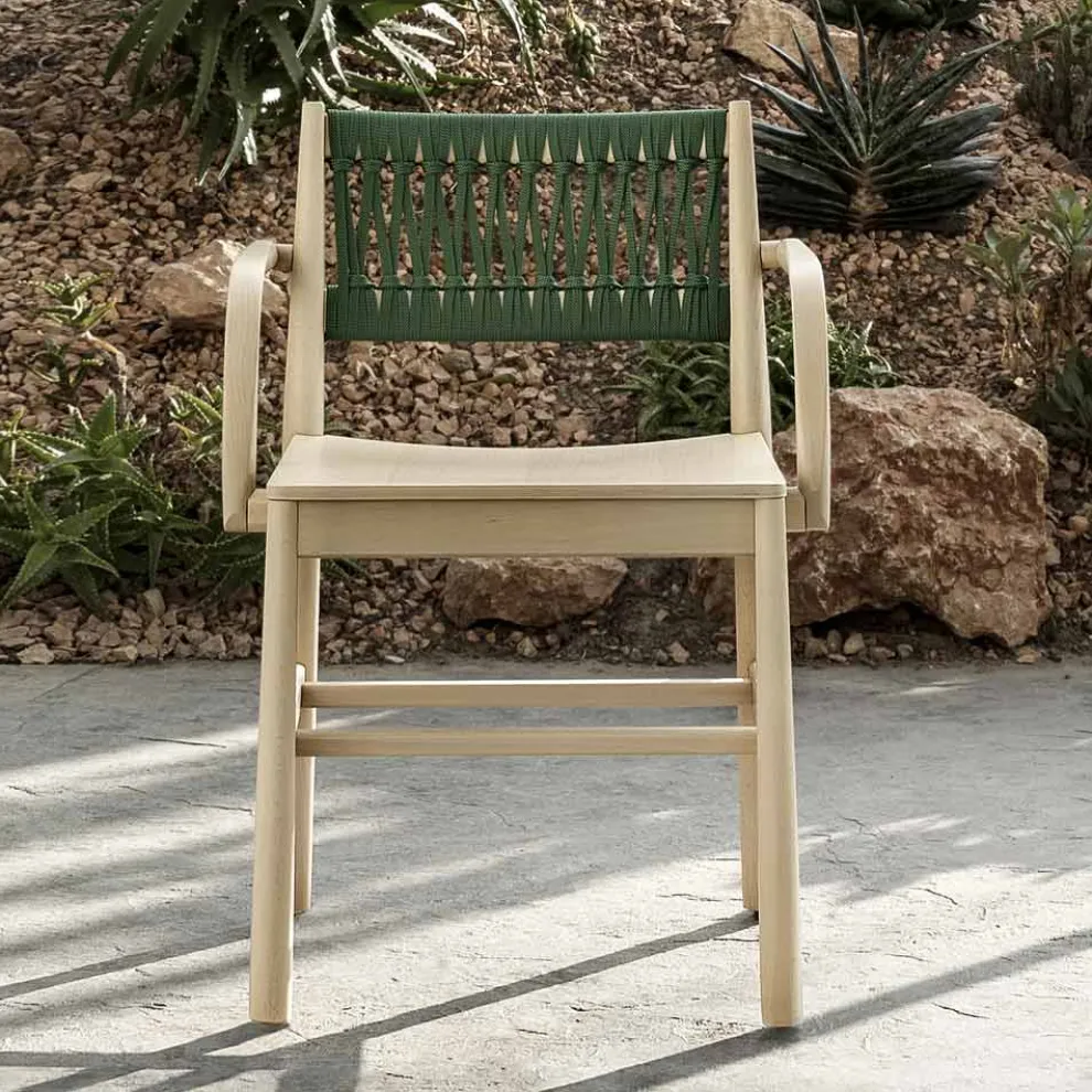 Luxusstuhl mit Armlehnen aus gebleichter Buche und Seil Made in Italy - Nora