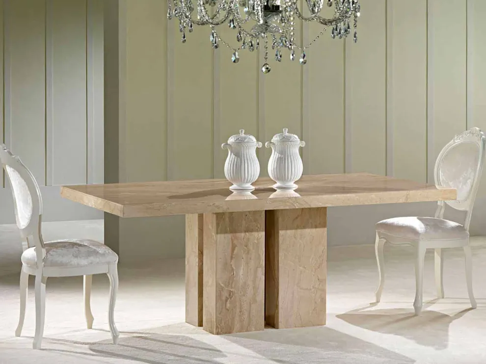 Luxustisch mit modernem Design, Platte aus Daino-Marmor Made in Italy - Zarino