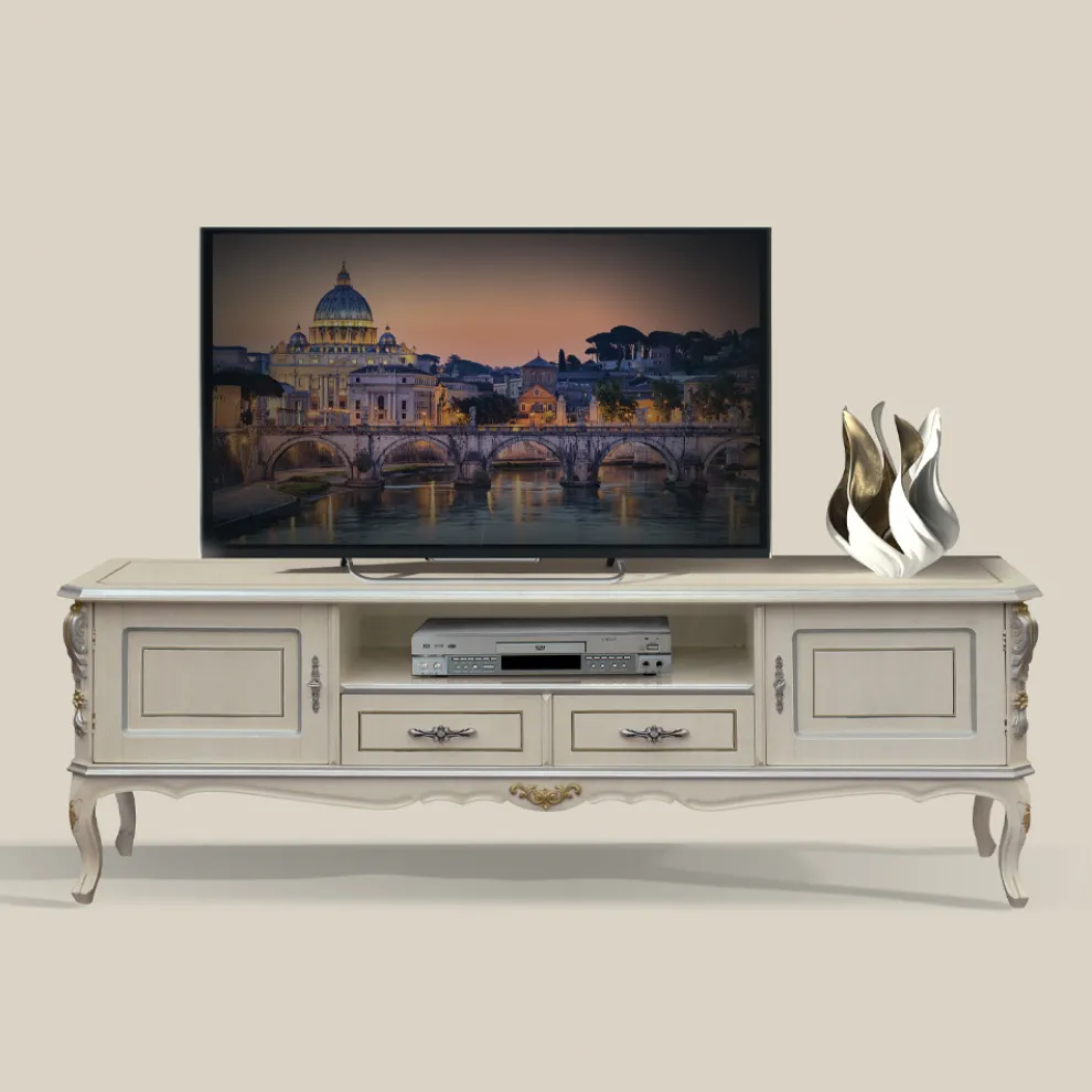 Luxus-TV-Schrank aus weißem und silbernem Holz Made in Italy - Cheverny