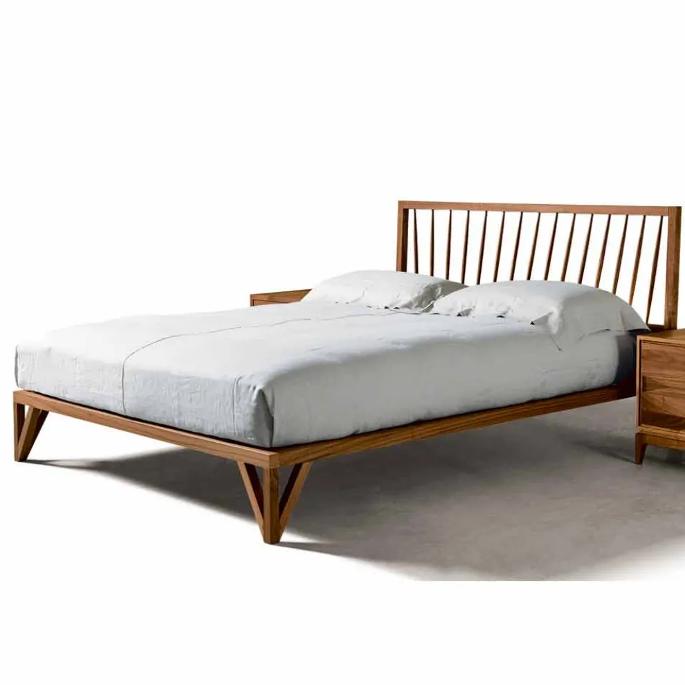 Doppelbett 160x200cm, Basis aus massivem Nussholz Desing Alain