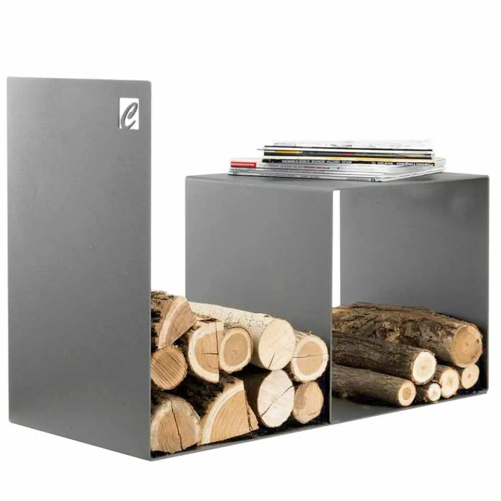 Indoor Holzhalter aus farbigem Stahl mit Couchtisch Made in Italy - Cecio