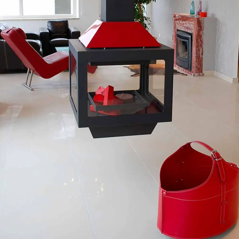 Multifunktionelle Kaminholztasche aus Leder undRollen Fabia