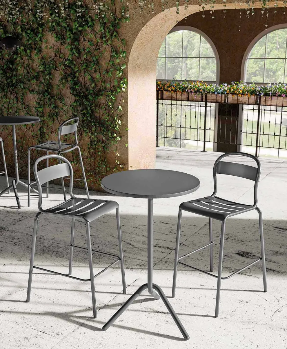 Runder hoher Tisch im Freien aus Metall und Blech Made in Italy - Baldric