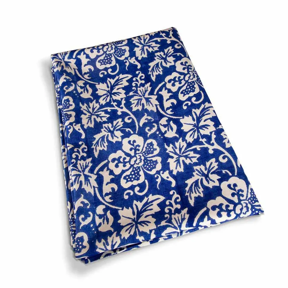 Italienische handwerkliche Tischdecke 100% Leinen mit Handabdruck Unikat