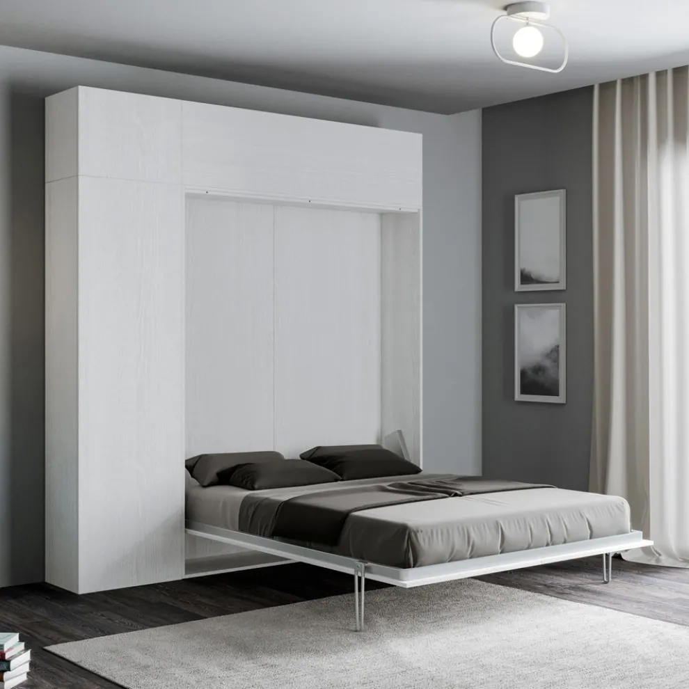 Queen-Size-Bett mit vertikalem Klappbett mit Säule und Wandeinheit - Magiccompare