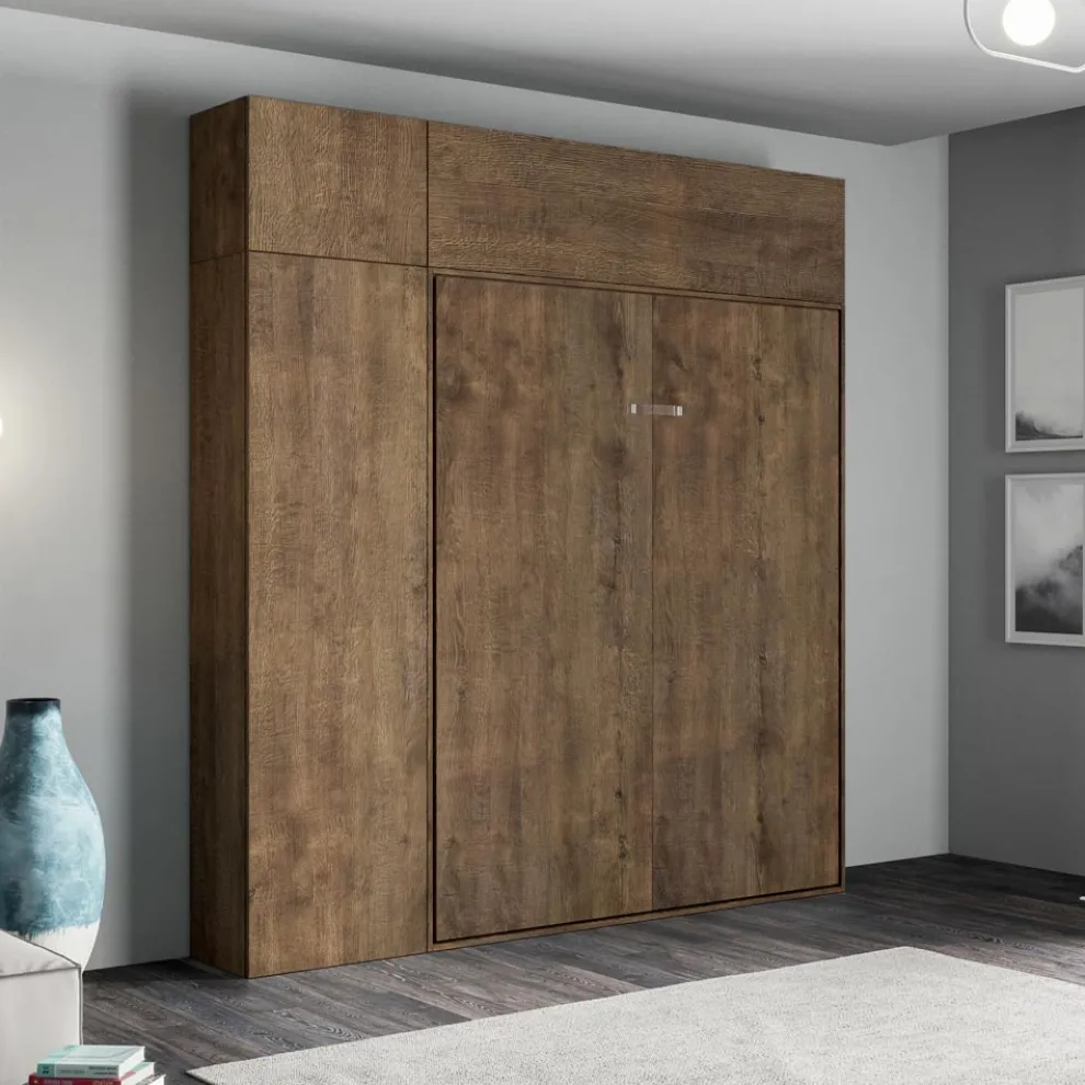 Queen-Size-Bett mit vertikalem Klappbett mit Säule und Wandeinheit - Magiccompare