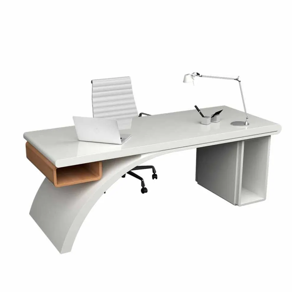 Schreibtisch Büro aus Holz und Solid Surface® Bridge Made in Italy