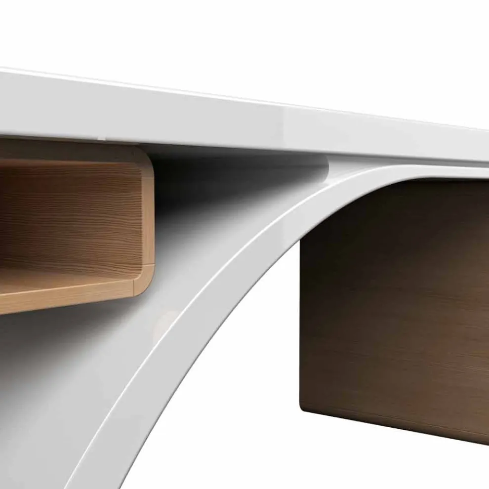 Schreibtisch Büro aus Holz und Solid Surface® Bridge Made in Italy