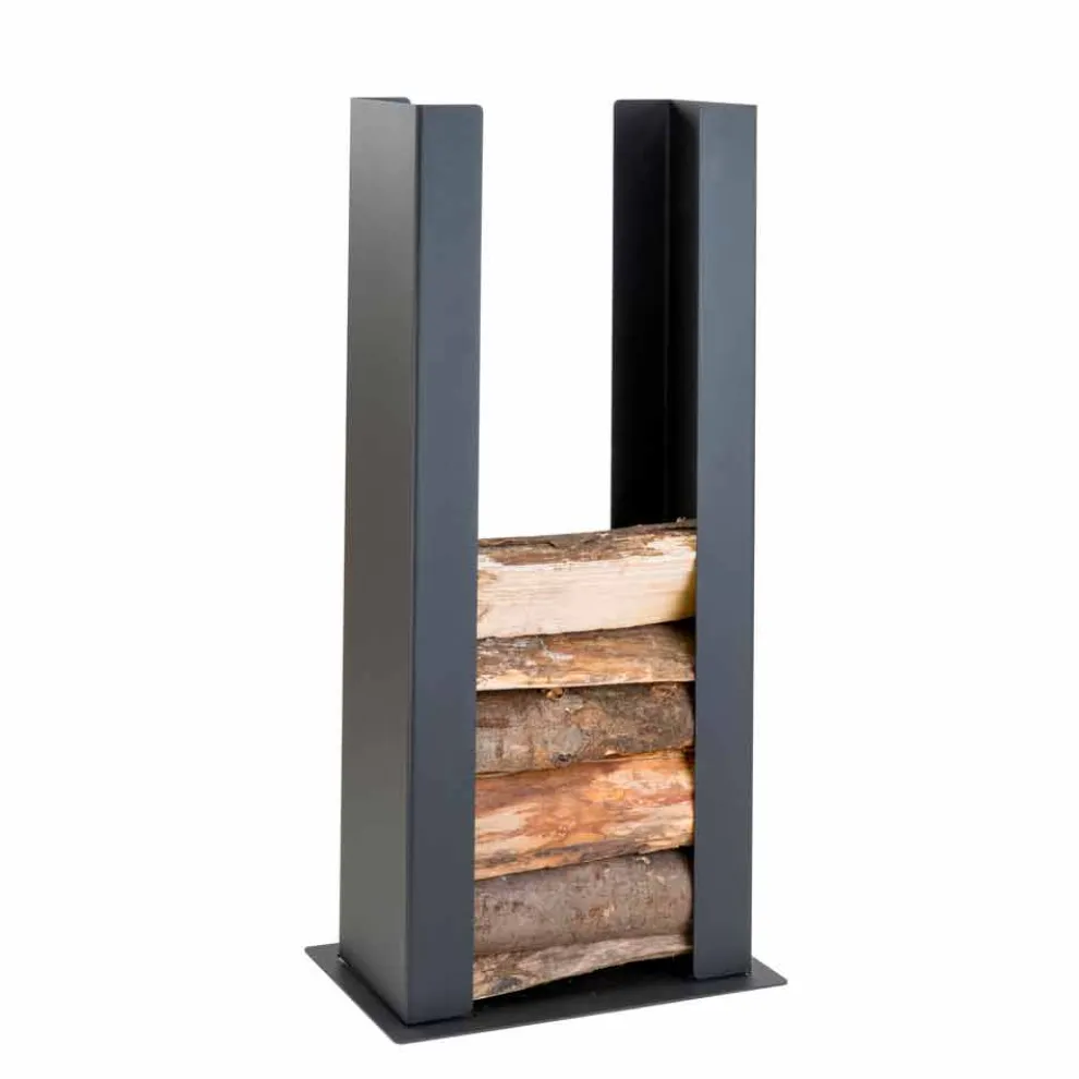 Boden / Wand Holzhalter aus schwarzem Stahl mit Säule Designs - Grecale