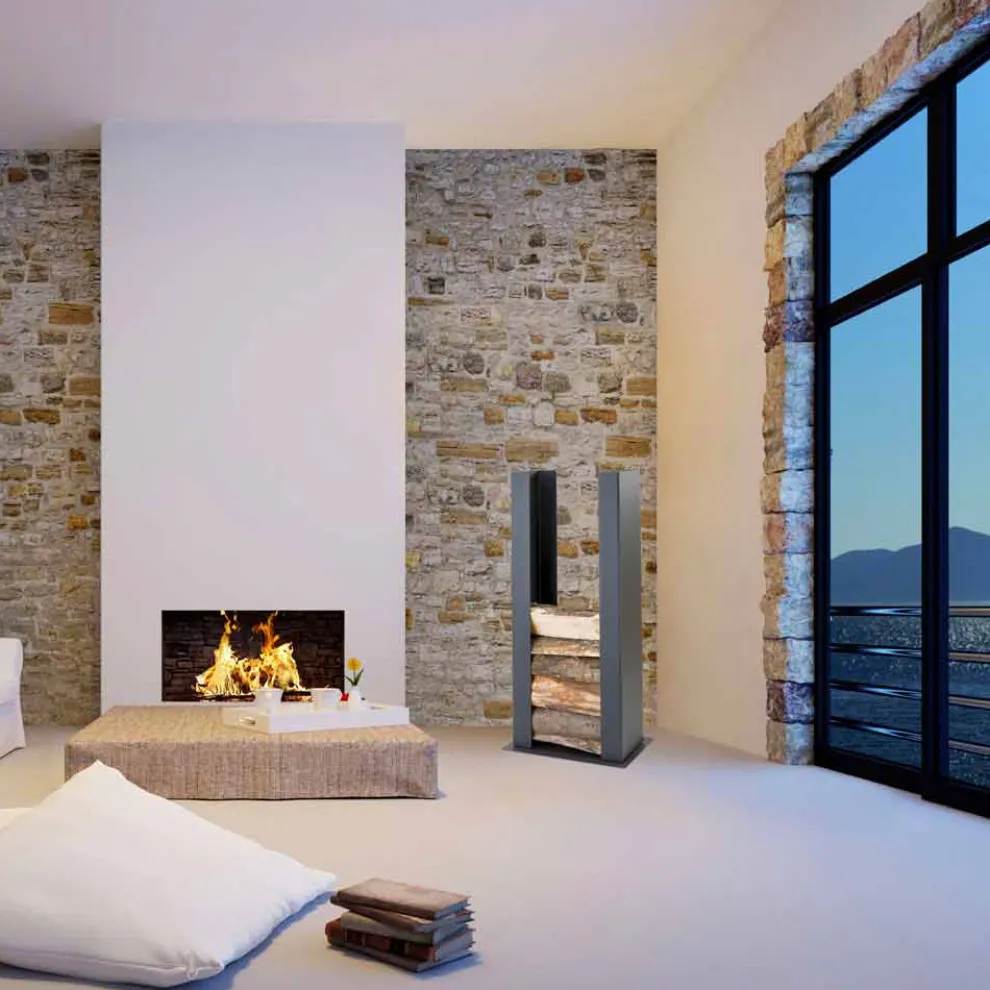 Boden / Wand Holzhalter aus schwarzem Stahl mit Säule Designs - Grecale