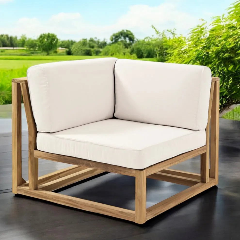 Ecksessel für den Außenbereich aus natürlichem Teakholz und Kissen - Circe