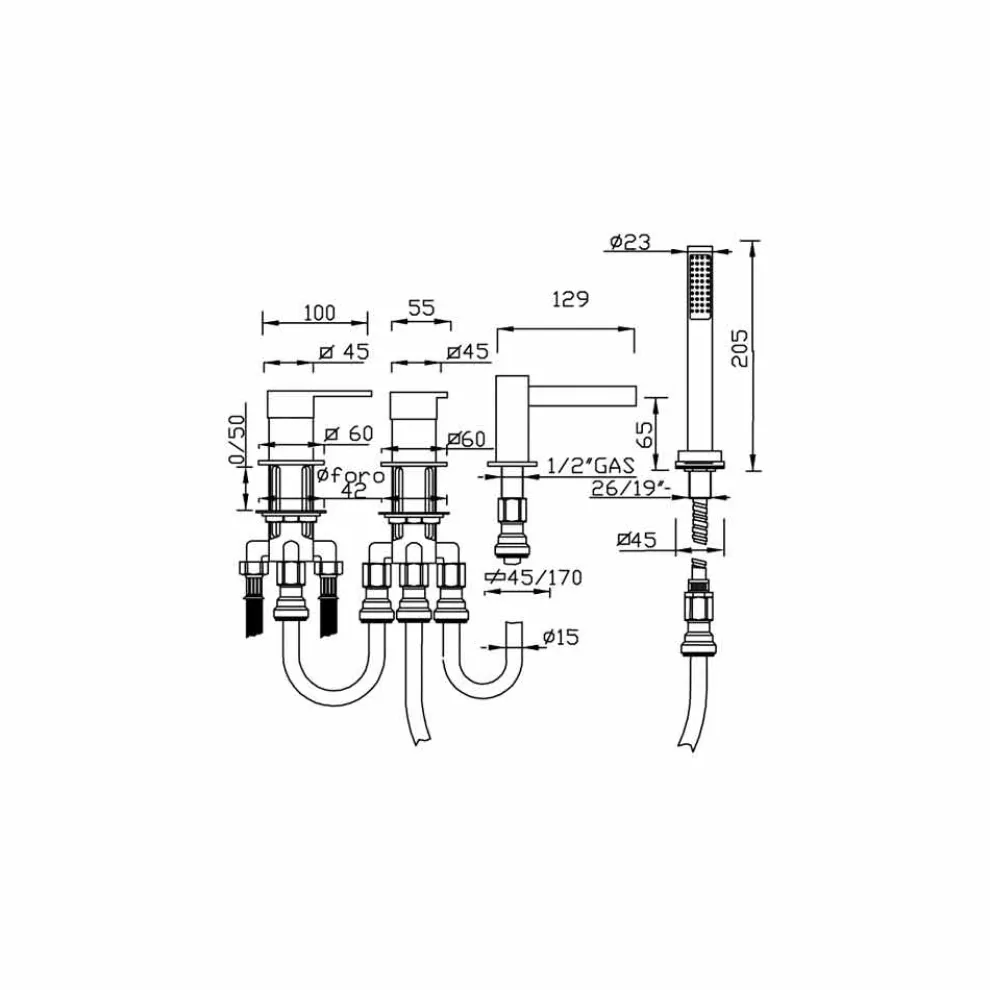 Made in Italy Design 4-Loch Badewanne Mischbatterie - Bibo