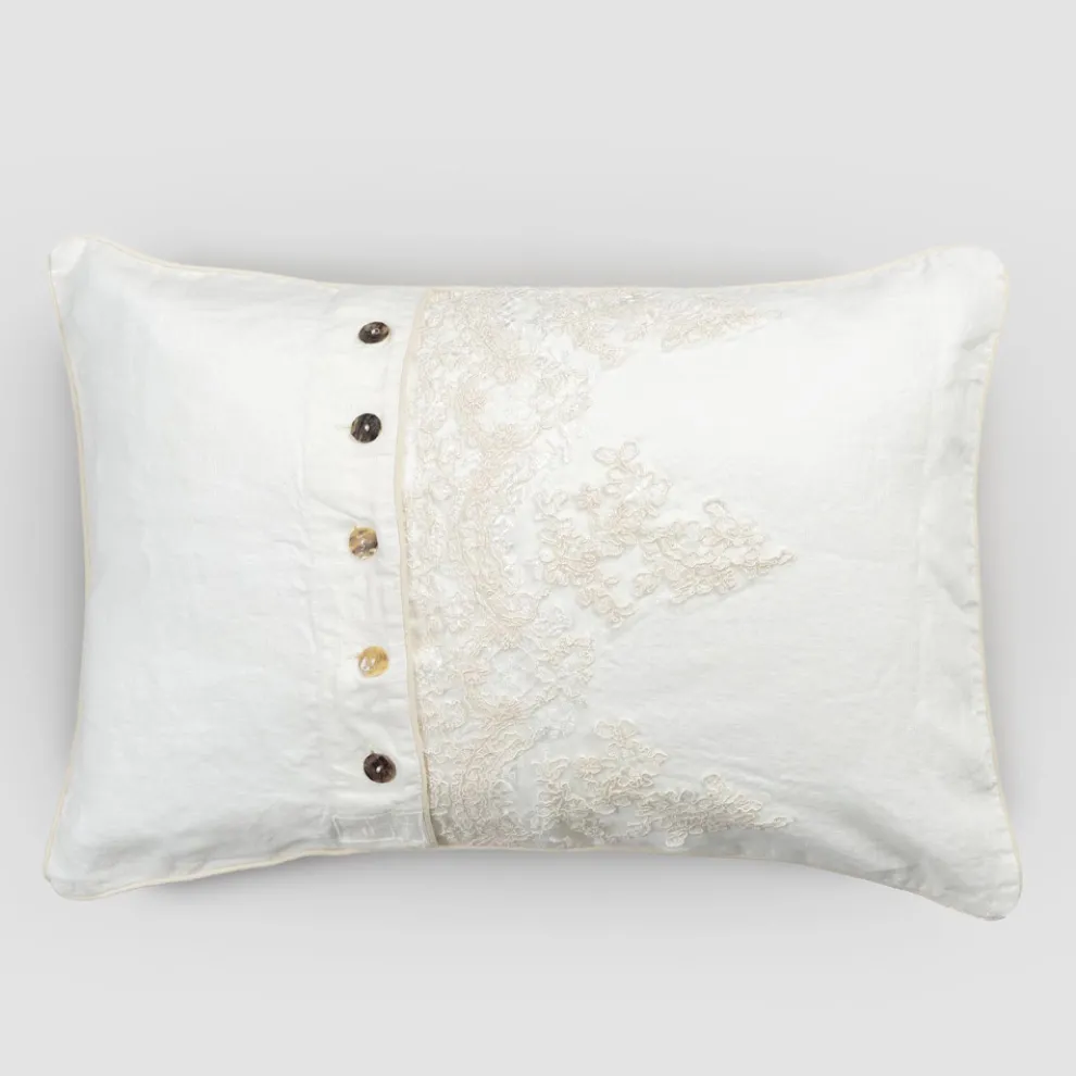 Rechteckiger Kissenbezug mit eleganter Spitze in weißem Leinen-Design für Bett - Gioiano
