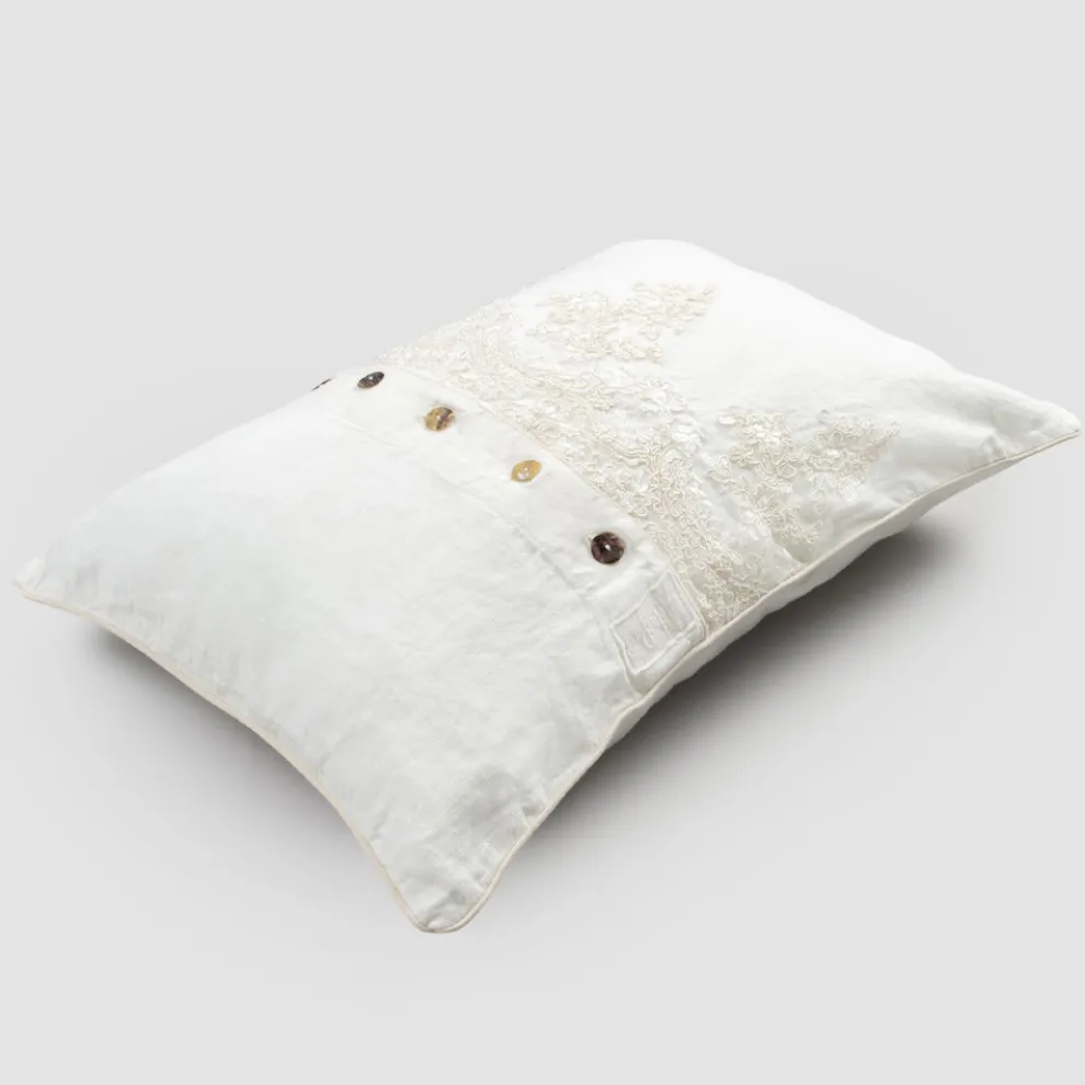 Rechteckiger Kissenbezug mit eleganter Spitze in weißem Leinen-Design für Bett - Gioiano