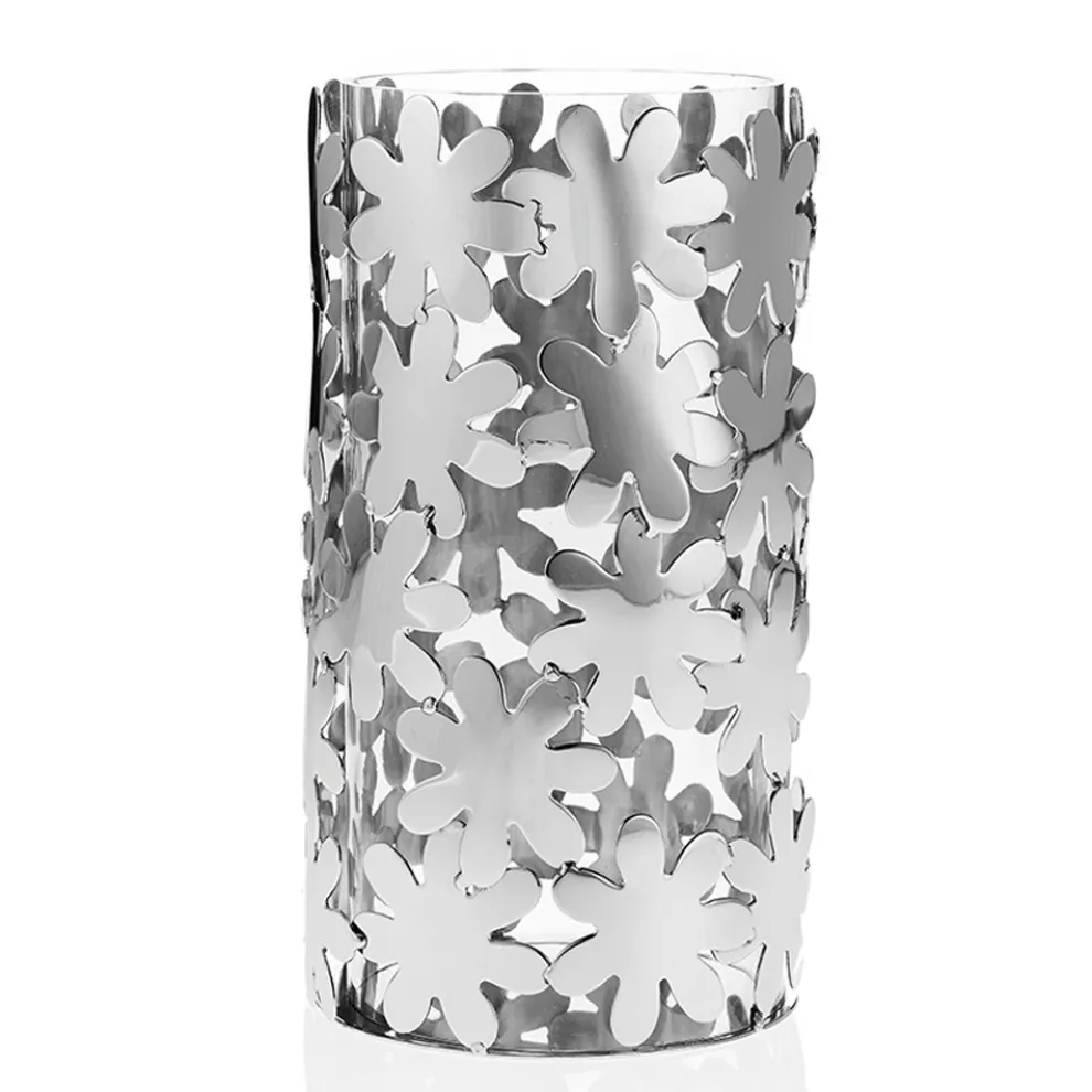 Zylindrische Vase aus Glas und silbernem Metall und luxuriöser Blumendekoration - Terraceo