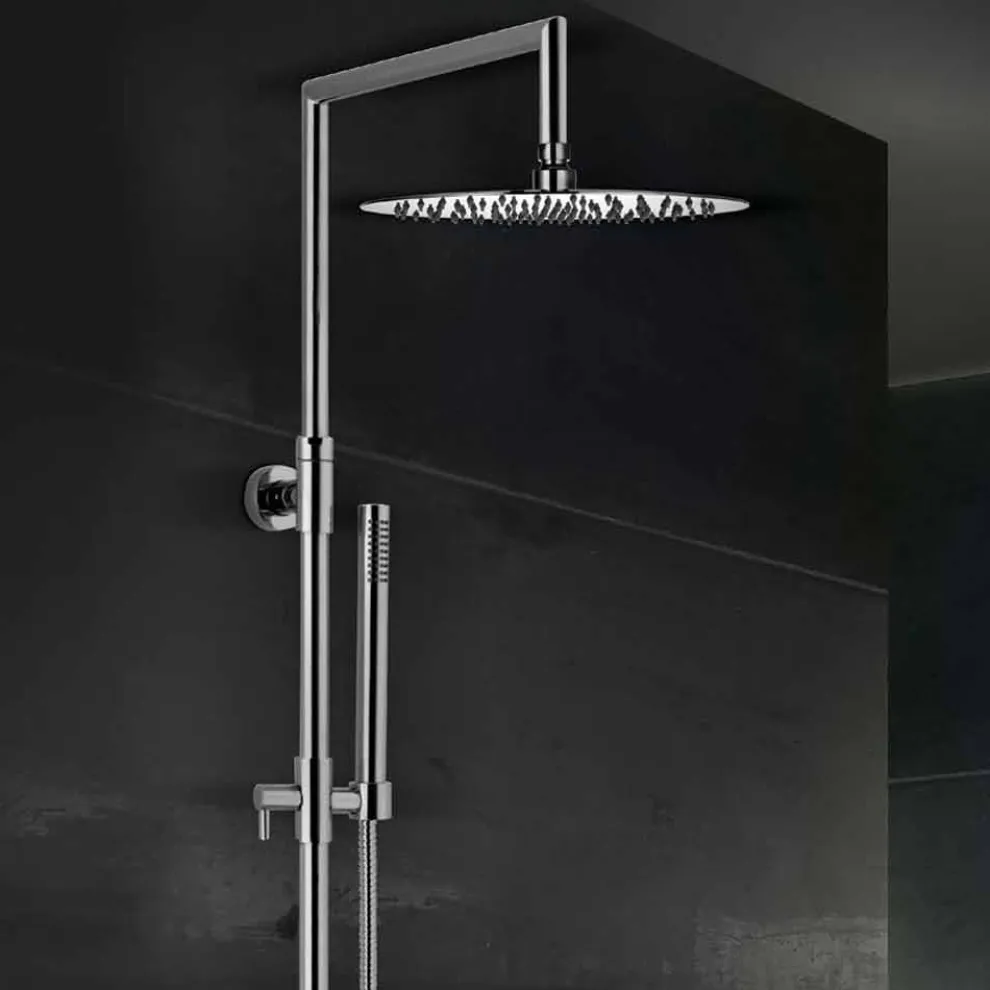 Messing-Duschsäule mit rundem ultradünnen Duschkopf Made in Italy - Merio