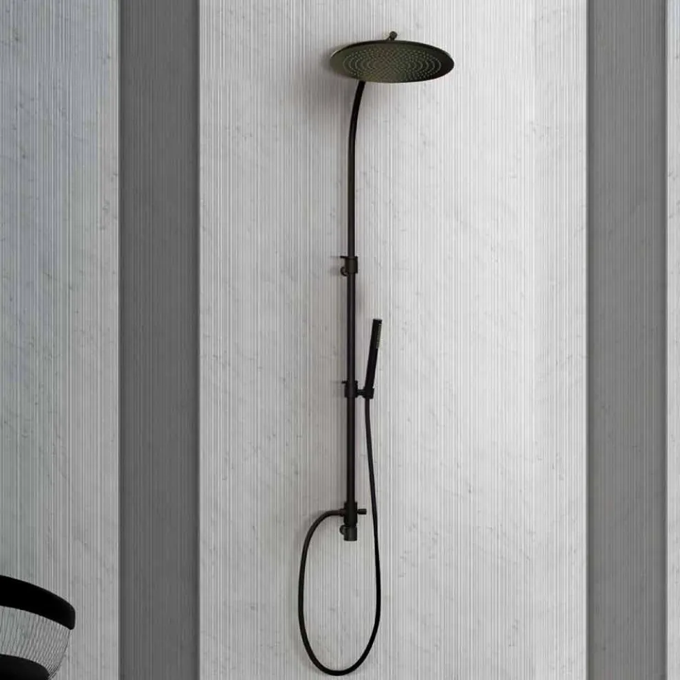 Messing-Duschsäule mit rundem Stahl-Duschkopf Made in Italy - Kennedy