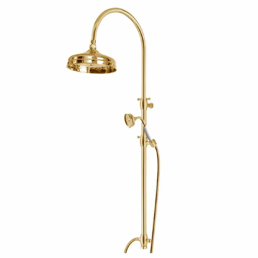 Messing-Duschsäule mit rundem Duschkopf und Handbrause Made in Italy - Brillo