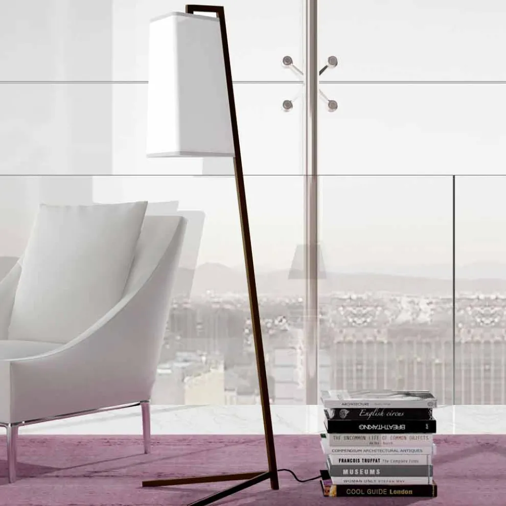 Metall Stehlampe mit modernem Lampenschirm aus weißer Baumwolle Made in Italy - Barton