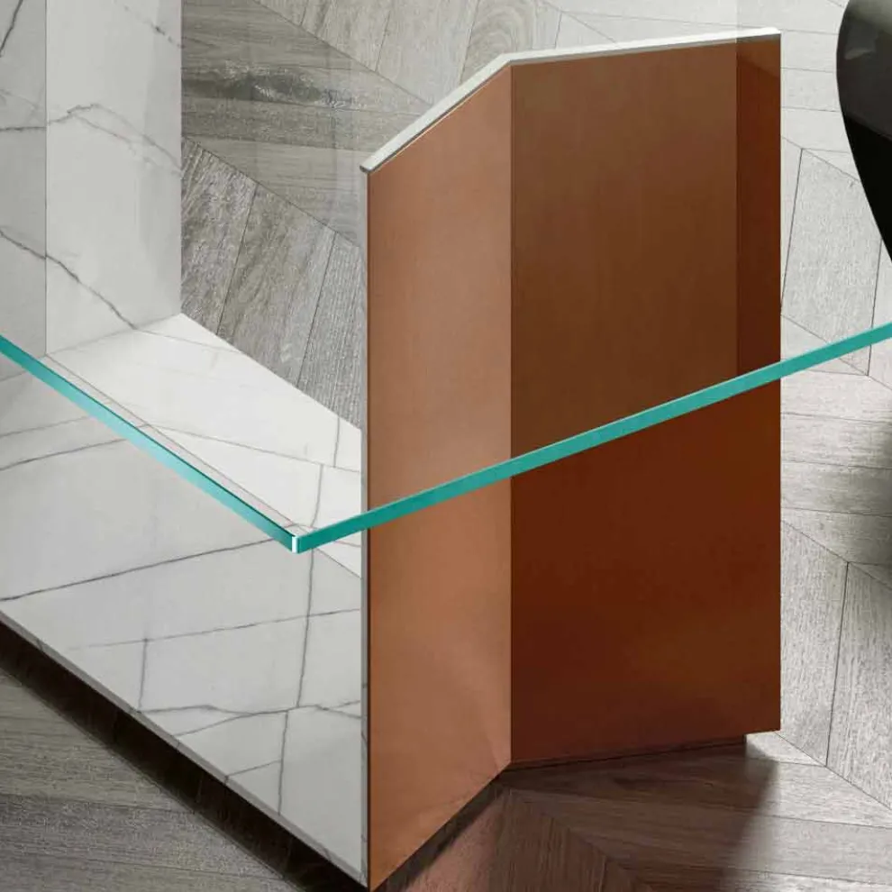 Metall- und Marmortisch mit luxuriöser Glasplatte Made in Italy - Minera