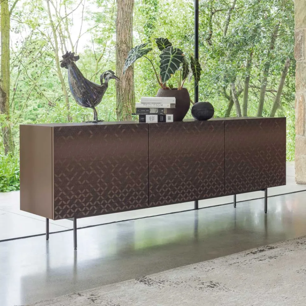 Metallic-Moka-lackiertes Wohnzimmer-Sideboard mit 3D-Dekoration, hergestellt in Italien – Ahorn