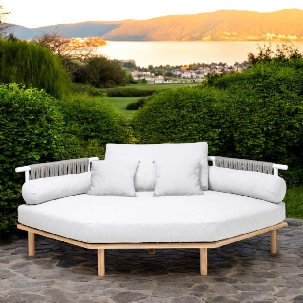 Sechseckiges Garten-Ecksofa aus Teak und Seil - Bellatrix
