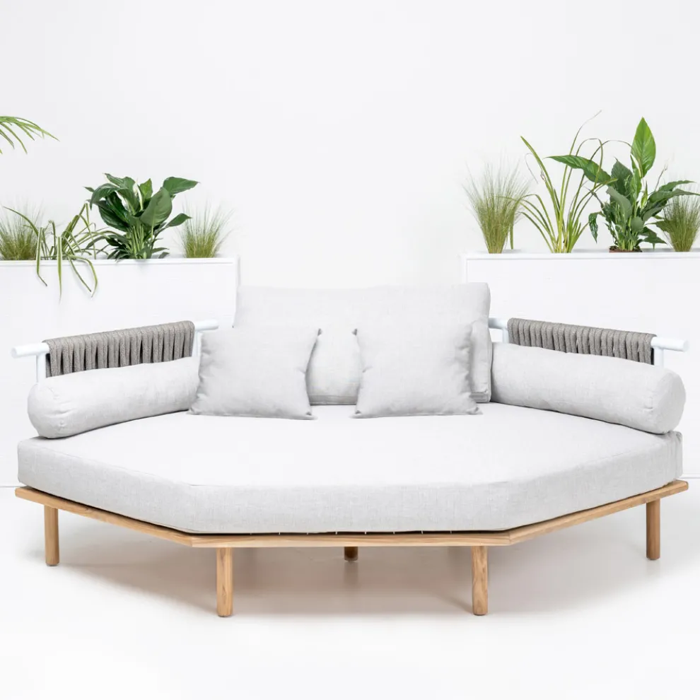 Sechseckiges Garten-Ecksofa aus Teak und Seil - Bellatrix
